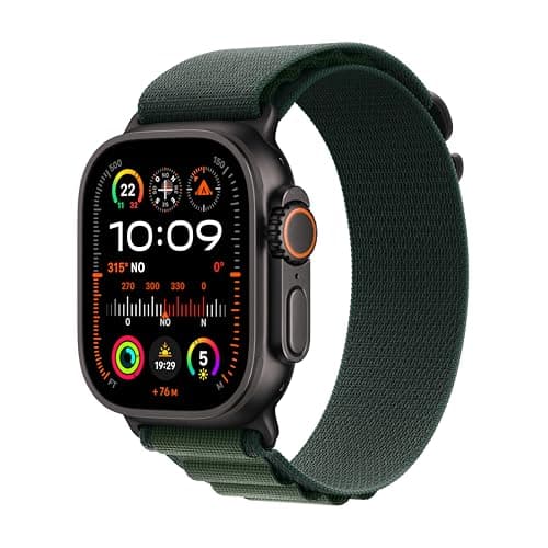Apple Watch Ultra 2 GPS + Cellular 49 mm Sportwatch con robusta cassa in titanio Nero e Alpine Loop Verde scuro - Medium. Fitness tracker, GPS di precisione, tanta autonomia, luminoso display Retina