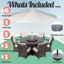 Giardino Arizona Round 6 Seater Brown Rattan Dining Set | Outdoor Rattan Garden Table & Chairs with Parasol, Base & Cover - 4