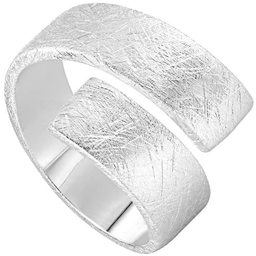 Vinani Damenring aus 925 Sterling Silber – Massiver, gebürsteter verstellbarer Bandring, nickelfrei & antiallergisch, handgefertigter eleganter Silberring im modernen, zeitlosen Design, 2RSS-64