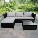 COZYBRITE Garden Corner Sofa Rattan Furniture Set 4 Seater Patio Outdoor Lounge Settee with Glass Coffee Table All-weather SFS066 (Black Rattan+Grey Cushion) - 8