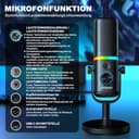 aokeo Mikrofon PC,AK-10 USB/XLR Dynamisches Gaming Mikrofon für Podcast,Streaming mit RGB-Beleuchtung,Lautstärkeregler,Stummschalttaste und Rauschunterdrückung (Weiß) - 2