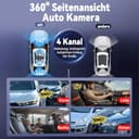 360° Dashcam Auto Vorne Hinten 4 Kanal Dash Cam Auto Kamera FHD 4K+1080Px3,4×140° Weitwinkel,WDR-Nachtsicht (8 IR-LEDs), 3" IPS Display,G-Sensor,24/7 Parkmodus,Loop-Aufnahme, inkl. 64GB SD-Karte, App - 2