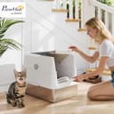 PawHut Lettiera per Gatti XL in Acciaio Inox, Lettiera Chiusa con Coperchio per Gatti Grandi con Paletta, Coperchio Ribaltabile e Deodorante, Grigio Chiaro - 2