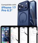 Natiiozie Funda para iPhone 17 Pro 6.3", Compatible con Magsafe Protección Lente Cámara, Anillo Magnético Integrado, Protección Resistente Translúcida Mate Trasera para iPhone 17 Pro - Azul Marino - 2