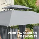 Outsunny Cenador para Jardín 3x4 m, Pabellón de Jardín, Gazebo con Doble Techo, 6 Paredes Laterales, Estructura Metálica, Drenaje, Carpa para Exterior, Terraza, Patio, Gris Oscuro - 3