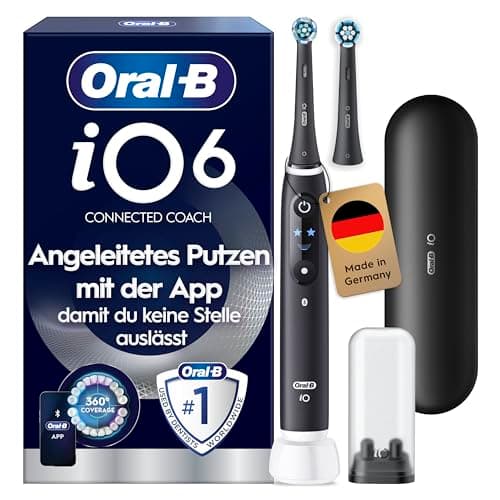 Oral-B iO Series 6 Elektrische Zahnbürste/Electric Toothbrush, 2 Aufsteckbürsten, 5 Putzmodi für Zahnpflege, Display & Reiseetui, Valentinstagsgeschenk für Ihn/Sie, Designed by Braun, black lava