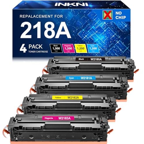 InkNI 218A Toner Cartridges 4 Pack (No Chip) Replacement for HP 218A W2180A for HP 218X for HP Color Laserjet Pro MFP 3301FDW 3201DW 3301SDW 3301CDW Printer Ink W2180X High Yield (4 Pack, B/C/Y/M)