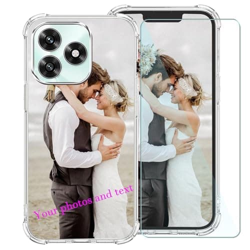 TIANDIMY Personalized Phone Case + Screen Protector for Realme GT Neo6 SE,Custom Picture Image Name on Silicone Cover,Transparent Shockproof TPU Case,Customized Bumper Phone Case -TU