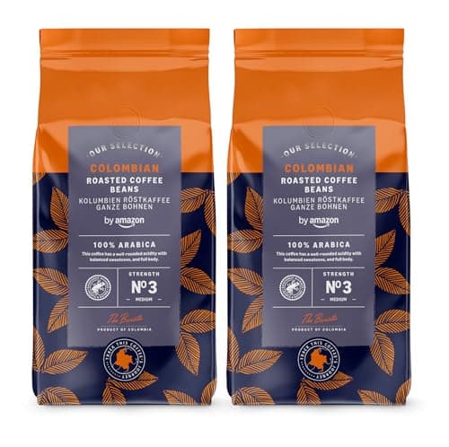 By Amazon Café Colombiano en Grano, 100% Arábica, Tueste Medio, 1Kg (2 paquetes de 500g), Certificado Rainforest Alliance