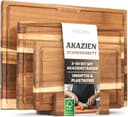 EDELHAUS Schneidebrett Holz 3er Set (40x30cm / 33x24cm / 26x18cm) Holzschneidebrett aus Massiver Akazie - 2cm dicke Holzbretter Küche mit Saftrille - Design Cutting Board Schneidbrett Set - 1