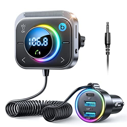 JOYROOM 96W Trasmettitore Bluetooth per Auto,【60W PD & Dual 18W QC】【Bassi & Hi-Fi Stereo】Bluetooth 5.4 Auto, Adattatore Chiamata Vivavoce & Luci LED, Supporta Bluetooth & Aux & Scheda TF