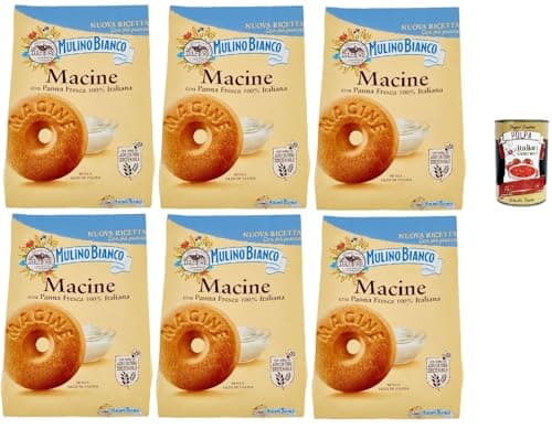 Mulino Bianco Biscotti Frollini Macine con Panna Fresca, Kekse mit frischen 100% italienischen Milch, Ohne Palmöl, Frühstück voller Geschmack, buscits cookies 6x 800 g + Italian Gourmet polpa 400 g