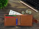 Pelle Toro All-in-One Handmade Mens Wallet with RFID Blocking, Coin Pocket, Fine Leather Card Wallet for Men with 8 Slots and Zip Section, in Wooden Gift Box, Brown & Tan - 4