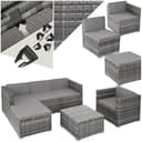 TecTake® Conjunto Jardín Combinable en Ratán y Acero 6 plazas, Conjunto Terraza Resistente a la Intemperie, Muebles Jardín Exterior 4 Sillones, 1 Mesa con Cristal, 1 Taburete, Fundas Extraíbles - Gris - 1