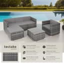 TecTake® Conjunto Jardín Combinable en Ratán y Acero 6 plazas, Conjunto Terraza Resistente a la Intemperie, Muebles Jardín Exterior 4 Sillones, 1 Mesa con Cristal, 1 Taburete, Fundas Extraíbles - Gris - 2