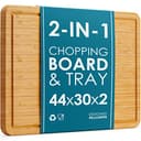 Premium Organic 2-in-1 Extra-Large Wooden Chopping Board & Serving Tray – 44x30x2cm – Multi-Purpose Bamboo Cutting Board with Juice Groove for Carving Meat, Vegetables, Cheese and Bread – by LARHN - 1