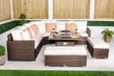 Giardino Santorini 5 Seat Modular Corner Sofa Rattan Garden Furniture Set Outdoor Fire Pit Coffee Table & 2 Benches - Brown - 5