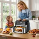 Freidora Aire 12 Litros | Freidora de Aire XXL Flexible Ajuste 1 Zona o 2 Zona, 2600W Doble Resistencia Control Independiente con Ventana y Luz, Air Fryer Grande 8-en-1 Controles táctiles Rezeptbuch - 8