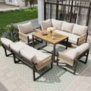 Ktipm Muebles Jardin Exterior Modular para 7 u 8 Personas, Conjunto Jardin Exterior con Respaldo Cómodo y Reposabrazos Tejidos, Sofa Exterior 7 Piezas con Mesa y Sillón, Garden Furniture, Beige - 1