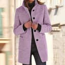 Generisch Freizeitjacke Damen Wollmantel Winter Mantel Lang Wintermantel Elegante Casual Einfarbig Freizeitjacke Stehkragen Jacke Mit Knöpfen Winterjacke Frauen Mit Taschen Wolljacke Violett 3XL - 2