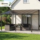 Outsunny Pergola Addossata 4x3m con Tetto in Policarbonato, Gazebo Pergolato da Giardino in Metallo e Alluminio con Viti, per Esterno, Terrazza e Patio, Protezione UV, Marrone - 2