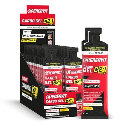 Enervit Carbo Gel C2:1PRO con Sodio, Gel Energético con 40g de Carbohidratos, Actividades de Alta Intensidad, +50% Carbohidratos Absorbidos, Sabor Lima, Sin Gluten, Alta Digestibilidad, 24 Pack x 60ml