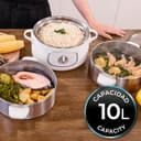 Cecotec Vaporera Eléctrica Vapovita 10L Steelpot White. 1300W, Recipientes Inoxidables: 1 Depósito + 2 Vaporeras, Tiempo Ajustable, Apagado Automático, Fácil Limpieza, Tapa Especial, Cocina Saludable - 3