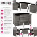 tectake® Conjunto Jardín Exterior de Ratán y Aluminio, Muebles Jardín Exterior Resistente a la Intemperie, 2 Sillas con Cojines, Mesa Cristal, Apilable, Fundas Extraíbles - Gris - 2