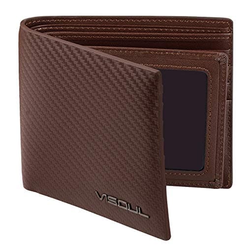 VISOUL Portafoglio Uomo Vera Pelle Portamonete Uomo Slim con Protezione RFID, Portafoglio Bifold da Uomo con 8 Porta Carte di Credito, 2 Scomparti Banconote e 2 Finestre ID (Marrón+Marrón Oscuro)