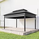Outsunny Gazebo da Giardino 4x3 m con Tende Laterali a Rullo, Gazebo Esterno con 8 Fori di Drenaggio, Doppio Tetto e Struttura in Metallo, per Giardino, Balcone, Feste, Cortile, Patio, Grigio Scuro - 7