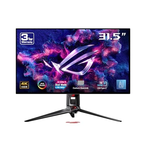 ASUS ROG Swift OLED PG32UCDP Monitor Gaming con Pannello WOLED da 32” pollici (31,5) 4K 240Hz / FHD 480Hz, Tempo di Risposta 0,03ms, G-SYNC, OLED Care, USB Type-C, VESA DisplayHDR 400 True Black, Nero
