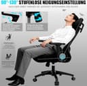 Milacyee Bürostuhl, Ergonomischer Bürostuhl mit Verstellbarer 4D Lendenwirbelstütze, Schreibtischstuhl mit Kopfstütze, Drehstuhl mit 90°-130° Liegefunktion (Abschließbar), Netzstuhl bis 150KG, Schwarz - 4