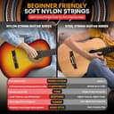 Pyle Set de Guitarra Acústica para Principiantes, Instrumento de Madera Sólida de Tamaño Completo 4/4 para Adultos y Principiantes, 39" Brillante Marrón - 5