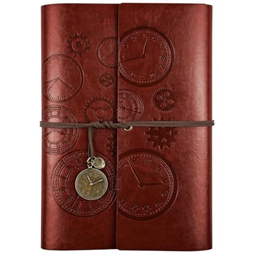 Asten Cuaderno de cuero, diario recargable, diario encuadernado en espiral vintage, diario de viaje para escribir con papel rayado, regalo para niñas y niños A5 23x16,5 cm, Marrón