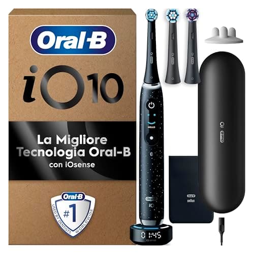 Oral-B Spazzolino Elettrico Ricaricabile iO 10 Nero, 3 Testine Oral B, Spazzolino Elettrico, 1 Custodia Da Viaggio Ricaricabile, Pulizia Denti Efficace