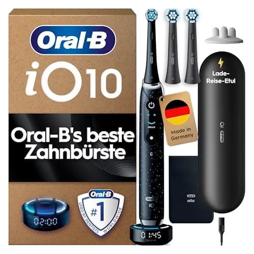 Oral-B iO Series 10 Electric Toothbrush, Includes 3 Replacement Toothbrush Heads, iOSense, Charging Travel Case, 7 Cleaning Modes for Dental Care, Electric Toothbrush, Designed by Braun, Black