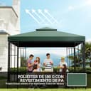 Outsunny Techo de Repuesto para Cenador, 3x3 m, Cubierta de Repuesto con Techo Doble, 8 Orificios de Drenaje y Protección UV, Solo Toldo de Recambio para Pabellón Gazebo, Verde - 6