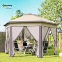 Outsunny Pavillon 4x4m Wasserdicht Pop-up sechseckiger Faltpavillon, Doppeldach, Gartenpavillon mit 6 Seitenteilen, Partyzelt inkl. Tragetasche, für Garten, Terrasse, Festival, Kaffee+Beige - 2