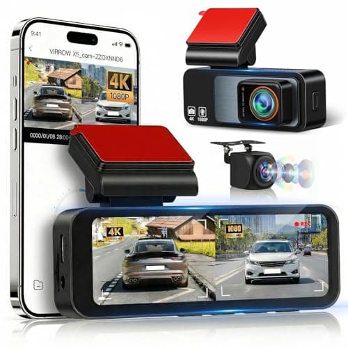4K+1080P Dashcam Auto Fronte Retro con Scheda da 64 GB, LCD da 3,16" Dash Cam con GPS WiFi, Grandangolo da 150° Dash Cam Auto, Registrazione in Loop e Sensore G, Telecamera Posteriore Impermeabile