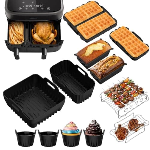 12 Stück Airfryer Zubehör für Philips Airfryer Dual Basket 3000/5000-Serie 6L/3L,Heißluftfritteuse Zubehör Silikonform Einsätze Mit Philips Airfryer XXL 9L NA350/00,NA352/04,NA352/00,NA550/00