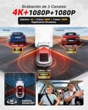 3 Canales Dashcam Cámara Coche 4K STARVIS 2 y HDR - Camara vigilancia Coche 4K Frontal,1080P Interior y Trasero,WiFi 6,GPS,G-Sensor,vigilancia del estacionamiento Las 24 Horas, Tarjeta de 64GB - 2