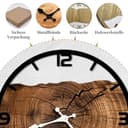 predolo Wanduhr Holz Wanddeko Leise Wohnzimmeruhr Dekorative Uhr mit Rustikalem Holzmaterial Ruhigem Uhrwerk Und Künstlerischem Baumringmuster für Büro, Küche, Schlafzimmer, Wohnzimmer, Braun - 4