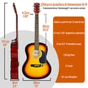 3rd Avenue Pacchetto con chitarra acustica di dimensioni standard 4/4 livello beginner, custodia da trasporto, plettri, corde, stand, tracolla, accordatore, capotasto– Sunburst (giallo) - 2