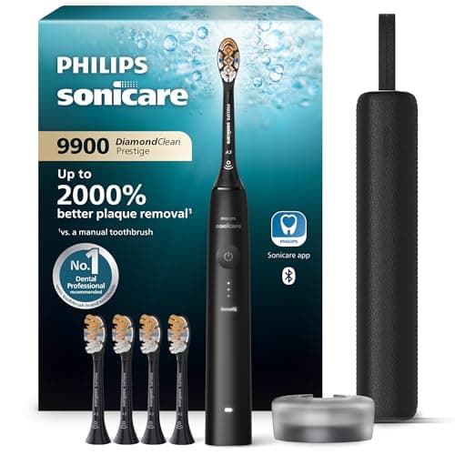 Philips Sonicare DiamondClean Prestige 9900 - Cepillo de dientes eléctrico recargable con SenseIQ, cuarzo negro, BD7001AZ