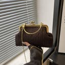 Borsa a tracolla per le donne borse a tracolla con catena rimovibile in tessuto pochette toted borse borse con chiusura a bacio borsa con manico superiore, Marrone, One Size - 4