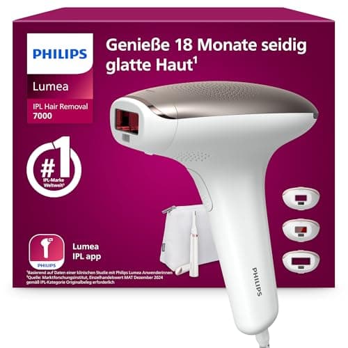 Philips Lumea IPL 7000 Series Haarentfernungsgerät – Alternative zur Laserhaarentfernung – 3 Aufsätze für Körper, Gesicht & Bikinizone, inkl. Korrekturtrimmer (BRI923/00)