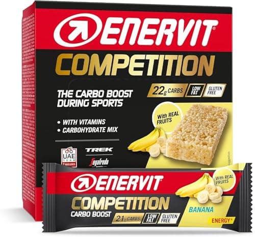 Enervit, Competition Bar Banana, Barrette Energetiche con Banana in Pezzi, Formula Tecnica, Adatte Durante Attività ad Alta Intensità, 22g di Carboidrati, Senza Glutine, 12 Barrette da 30g