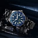 FOUUA Edelstahl-Uhrenarmband 22mm für TAG Heuer Carrera Aquarace - Metallarmband mit Echtleder, silbrig-schwarz - 3