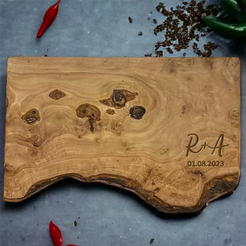 Couples Gift Olive Wood Cutting Board Personalised Olive Wood Chopping Board Wedding Gift New Home Gift Engagement Wedding Anniversary Valentines Initials Design in 25cm 30cm 40cm 50cm (Rustic 40cm)