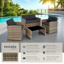 tectake® Conjunto Jardín de Ratán y Acero, Muebles Jardín Exterior, 2 Sillones 1 Sofá 1 Mesa con Cristal, Conjunto Terraza Resistente a Intemperie, con Cojines, Fundas Extraíbles - natural/gris oscuro - 2